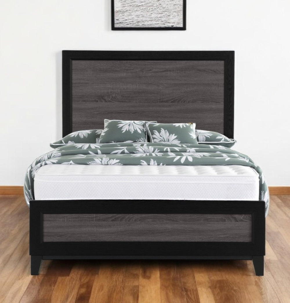 HomeRoots Black Inlaid Panels Full Bed Frame - Rustic Two-Tone Design, Sturdy Support & Elevated Style for Your Bedroom 564762