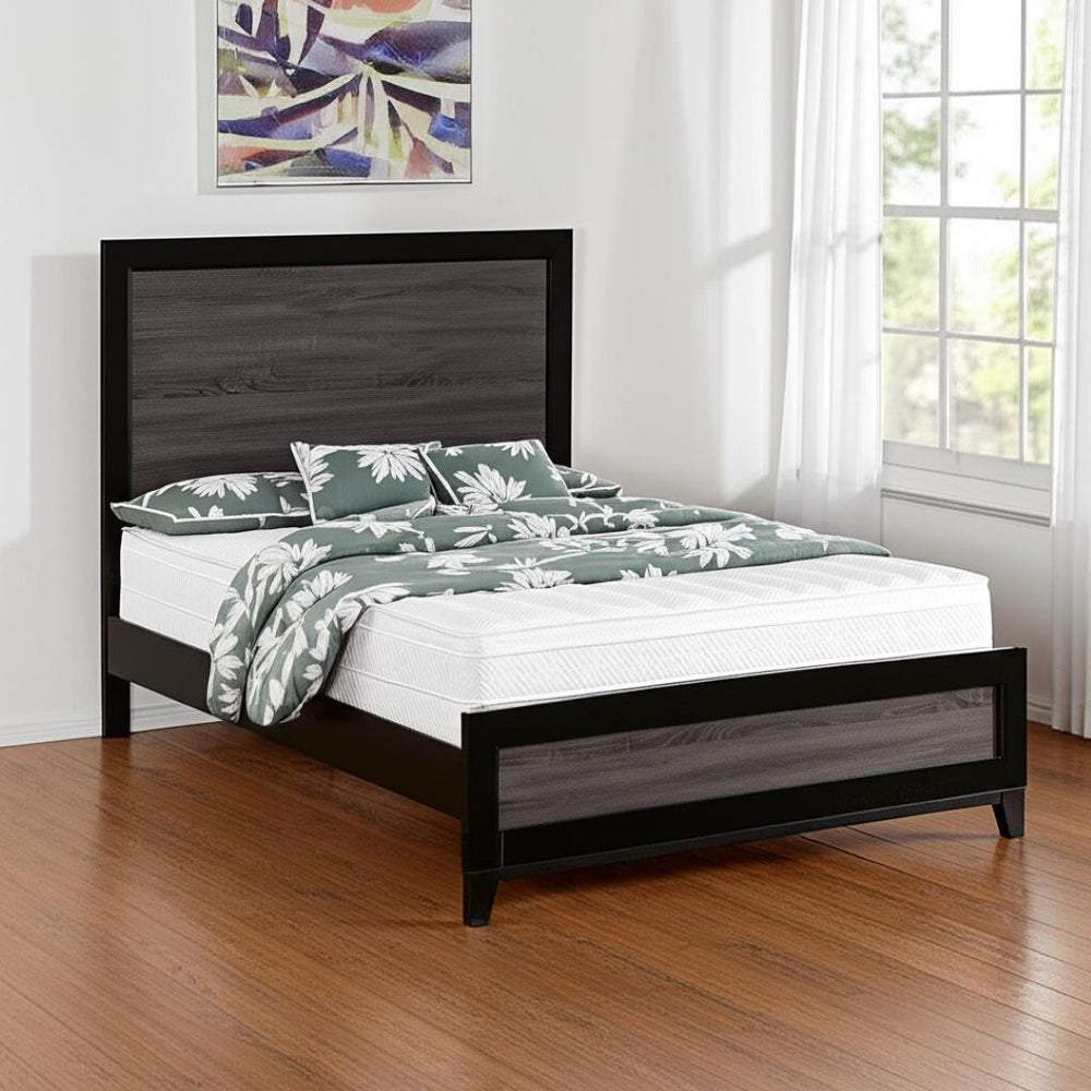 HomeRoots Gray King Bed Frame - Modern Two-Tone Black and Gray Wood Design for Elegant Bedroom Retreats 564763