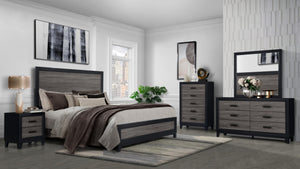 HomeRoots Gray King Bed Frame - Modern Two-Tone Black and Gray Wood Design for Elegant Bedroom Retreats 564763
