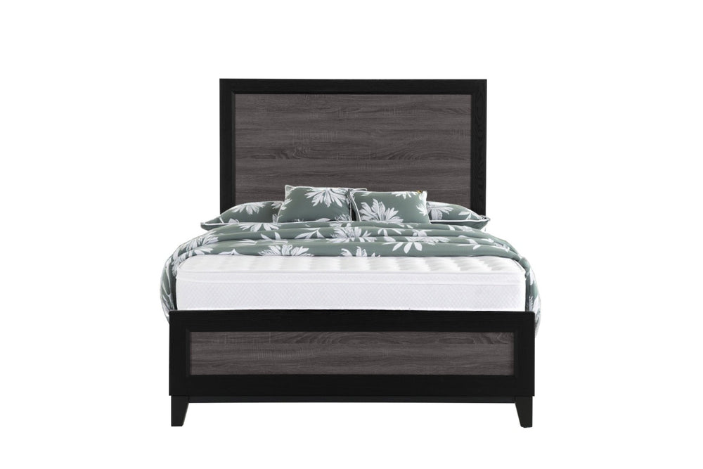 HomeRoots Gray King Bed Frame - Modern Two-Tone Black and Gray Wood Design for Elegant Bedroom Retreats 564763
