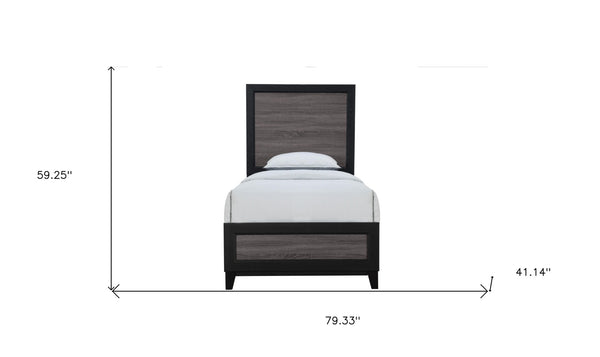 HomeRoots Black Twin Bed Frame with Two-Tone Gray Faux Wood Design – Modern, Durable, and Stylish Bedroom Update 564765