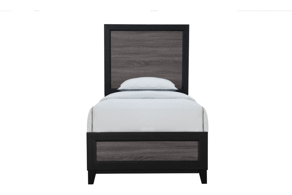 HomeRoots Black Twin Bed Frame with Two-Tone Gray Faux Wood Design – Modern, Durable, and Stylish Bedroom Update 564765