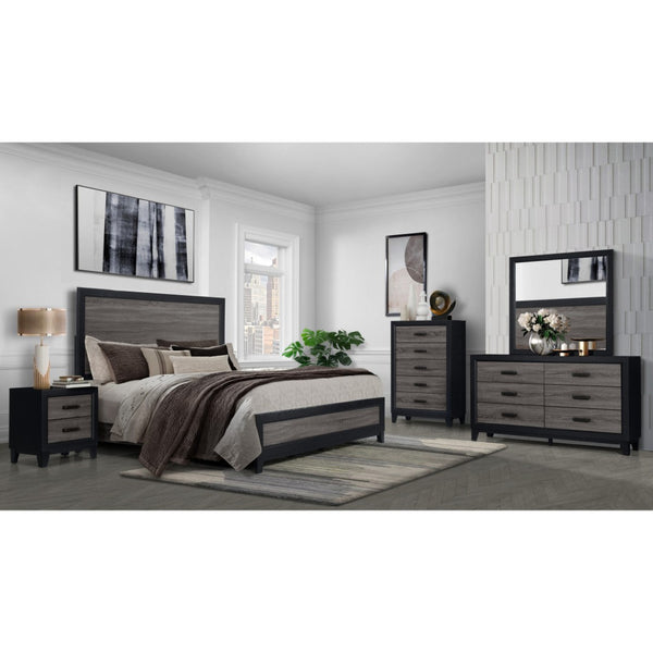 HomeRoots Black Twin Bed Frame with Two-Tone Gray Faux Wood Design – Modern, Durable, and Stylish Bedroom Update 564765