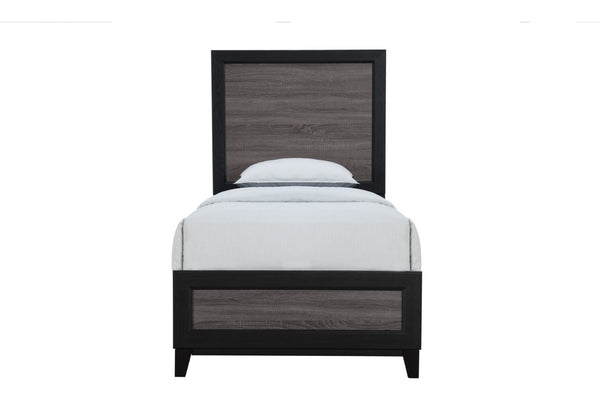 HomeRoots Black Twin Bed Frame with Two-Tone Gray Faux Wood Design – Modern, Durable, and Stylish Bedroom Update 564765