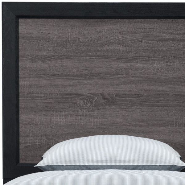 HomeRoots Black Twin Bed Frame with Two-Tone Gray Faux Wood Design – Modern, Durable, and Stylish Bedroom Update 564765