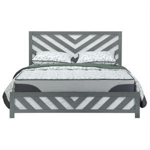 Homeroots Gray Carved Geometric King Bed Frame - Elegant Gray & White Design For A Luxurious Sleep Sanctuary  Wood 564767