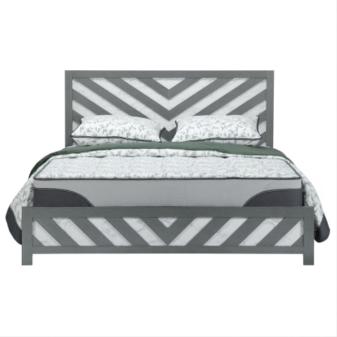 Homeroots Gray Carved Geometric King Bed Frame - Elegant Gray & White Design For A Luxurious Sleep Sanctuary  Wood 564767