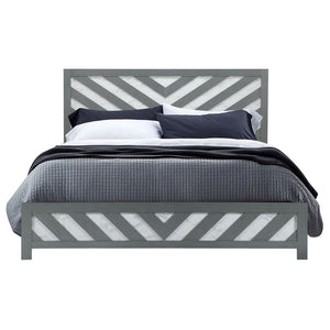 Homeroots Gray Carved Geometric King Bed Frame - Elegant Gray & White Design For A Luxurious Sleep Sanctuary  Wood 564767