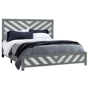 Homeroots Gray Carved Geometric King Bed Frame - Elegant Gray & White Design For A Luxurious Sleep Sanctuary  Wood 564767