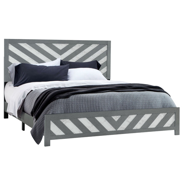Homeroots Gray Carved Geometric King Bed Frame - Elegant Gray & White Design For A Luxurious Sleep Sanctuary  Wood 564767