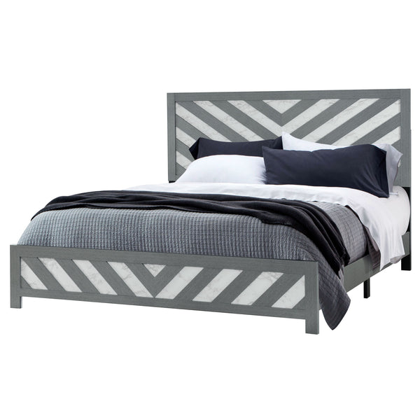 Homeroots Gray Carved Geometric King Bed Frame - Elegant Gray & White Design For A Luxurious Sleep Sanctuary  Wood 564767