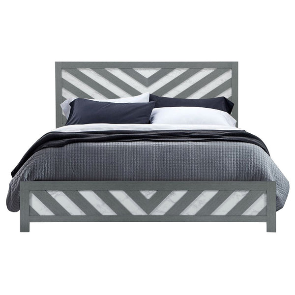 Homeroots Gray Carved Geometric King Bed Frame - Elegant Gray & White Design For A Luxurious Sleep Sanctuary  Wood 564767