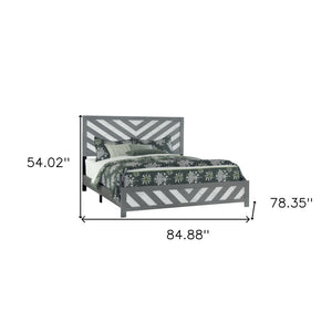 Homeroots Gray Carved Geometric King Bed Frame - Elegant Gray & White Design For A Luxurious Sleep Sanctuary  Wood 564767