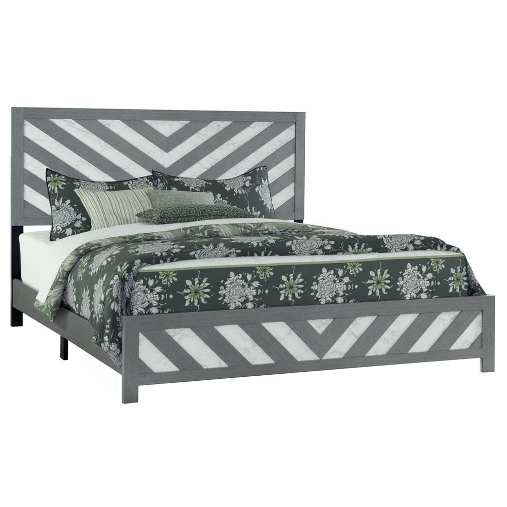 Homeroots Gray Carved Geometric King Bed Frame - Elegant Gray & White Design For A Luxurious Sleep Sanctuary  Wood 564767