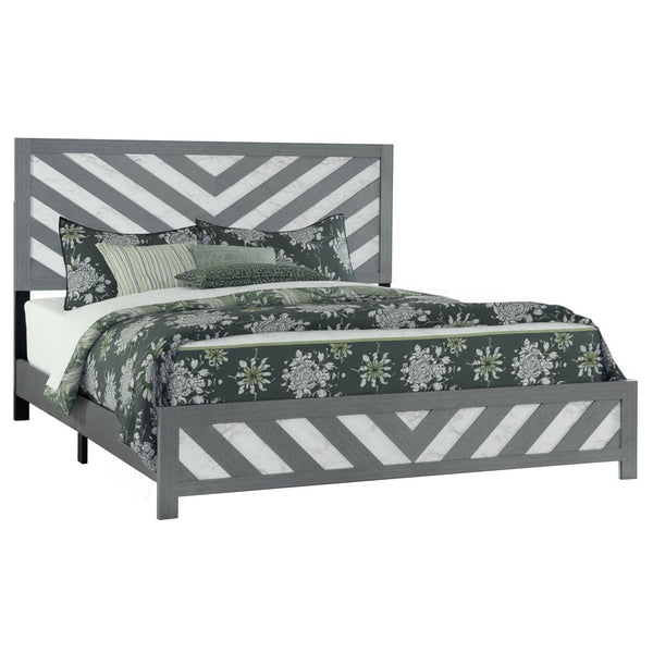 Homeroots Gray Carved Geometric King Bed Frame - Elegant Gray & White Design For A Luxurious Sleep Sanctuary  Wood 564767