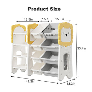 English Elm Kids Bookshelf 4-Tier Toy Organizer with 8 Removable Bins, Durable HDPE Storage for Bedroom/Nursery W3101P313253