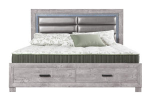 Homeroots Gray Faux Crystal Bling King Bed Frame With Led Lights & Storage Drawers - Stylish Comfort Awaits!  Wood 564773