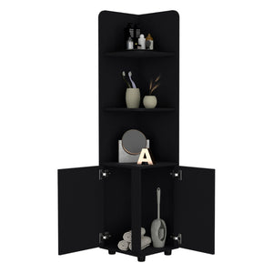 HomeRoots 15" Black Wood Freestanding Vanity - Stylish Corner Design with Ample Storage for Small Bathrooms 564774