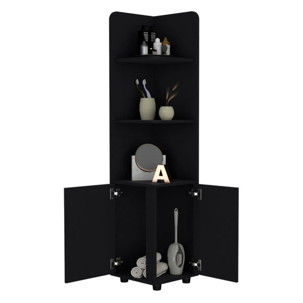 HomeRoots 15" Black Wood Freestanding Vanity - Stylish Corner Design with Ample Storage for Small Bathrooms 564774
