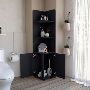 HomeRoots 15" Black Wood Freestanding Vanity - Stylish Corner Design with Ample Storage for Small Bathrooms 564774