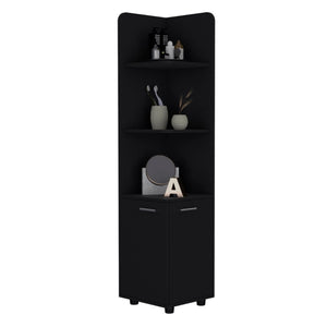 HomeRoots 15" Black Wood Freestanding Vanity - Stylish Corner Design with Ample Storage for Small Bathrooms 564774