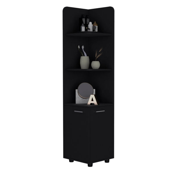 HomeRoots 15" Black Wood Freestanding Vanity - Stylish Corner Design with Ample Storage for Small Bathrooms 564774