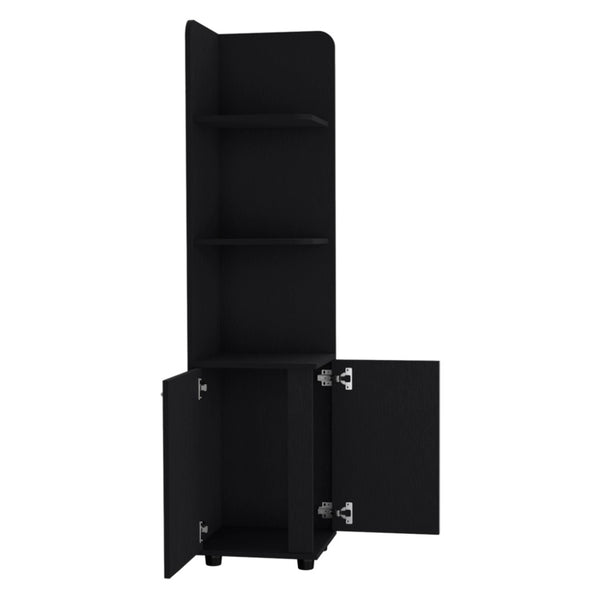 HomeRoots 15" Black Wood Freestanding Vanity - Stylish Corner Design with Ample Storage for Small Bathrooms 564774