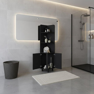 HomeRoots 15" Black Wood Freestanding Vanity - Stylish Corner Design with Ample Storage for Small Bathrooms 564774