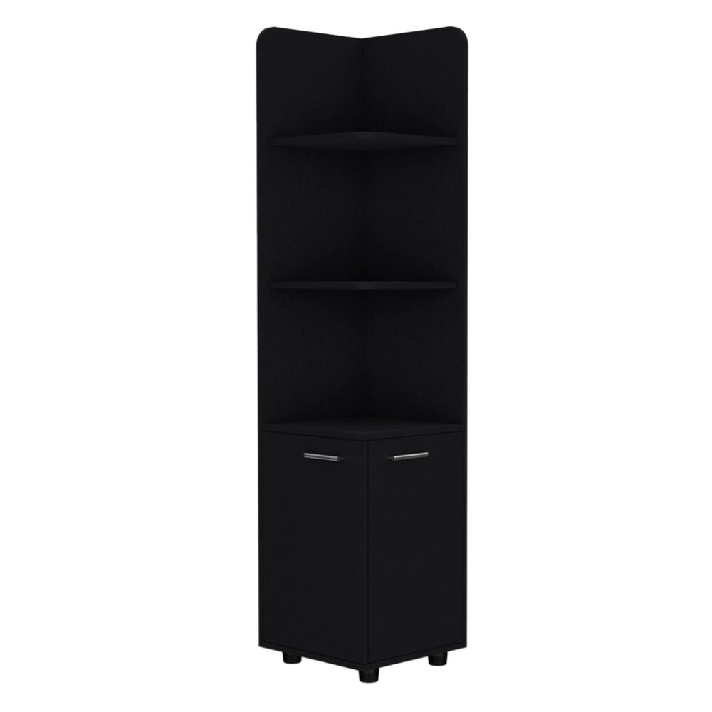 HomeRoots 15" Black Wood Freestanding Vanity - Stylish Corner Design with Ample Storage for Small Bathrooms 564774