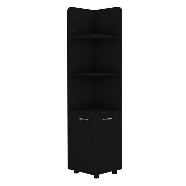 HomeRoots 15" Black Wood Freestanding Vanity - Stylish Corner Design with Ample Storage for Small Bathrooms 564774
