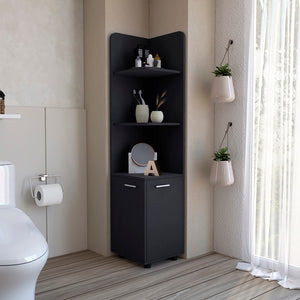 HomeRoots 15" Black Wood Freestanding Vanity - Stylish Corner Design with Ample Storage for Small Bathrooms 564774