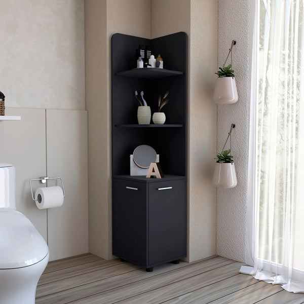 HomeRoots 15" Black Wood Freestanding Vanity - Stylish Corner Design with Ample Storage for Small Bathrooms 564774