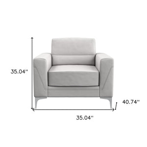 HomeRoots 35" Light Gray Faux Leather Modern Arm Chair with Silver Legs - Comfort & Style for Any Space 564775
