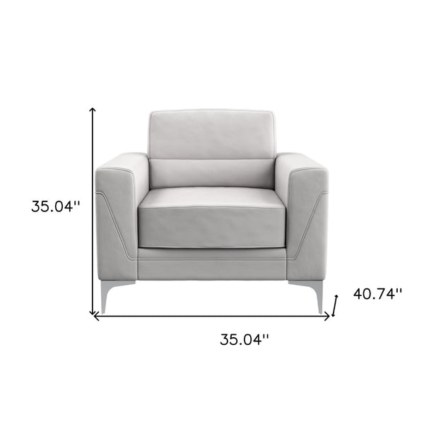 HomeRoots 35" Light Gray Faux Leather Modern Arm Chair with Silver Legs - Comfort & Style for Any Space 564775