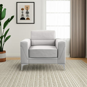 HomeRoots 35" Light Gray Faux Leather Modern Arm Chair with Silver Legs - Comfort & Style for Any Space 564775
