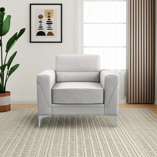 HomeRoots 35" Light Gray Faux Leather Modern Arm Chair with Silver Legs - Comfort & Style for Any Space 564775
