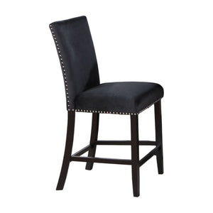 HomeRoots 25" Black Velvet Counter Height Bar Chair - Modern Design with Nailhead Trim & Integrated Footrest 564780