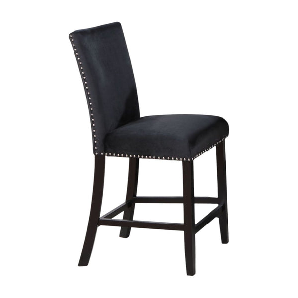 HomeRoots 25" Black Velvet Counter Height Bar Chair - Modern Design with Nailhead Trim & Integrated Footrest 564780