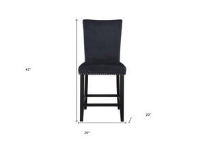 HomeRoots 25" Black Velvet Counter Height Bar Chair - Modern Design with Nailhead Trim & Integrated Footrest 564780