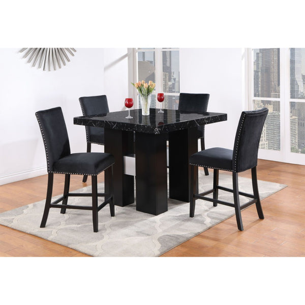 HomeRoots Set of Two Modern Black Wood and Velvet Counter-Height Bar Chairs for Stylish Home Seating 564781
