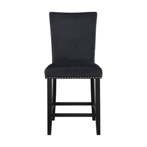 HomeRoots Set of Two Modern Black Wood and Velvet Counter-Height Bar Chairs for Stylish Home Seating 564781