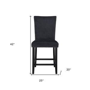 HomeRoots Set of Two Modern Black Wood and Velvet Counter-Height Bar Chairs for Stylish Home Seating 564781
