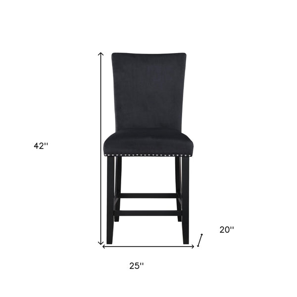 HomeRoots Set of Two Modern Black Wood and Velvet Counter-Height Bar Chairs for Stylish Home Seating 564781