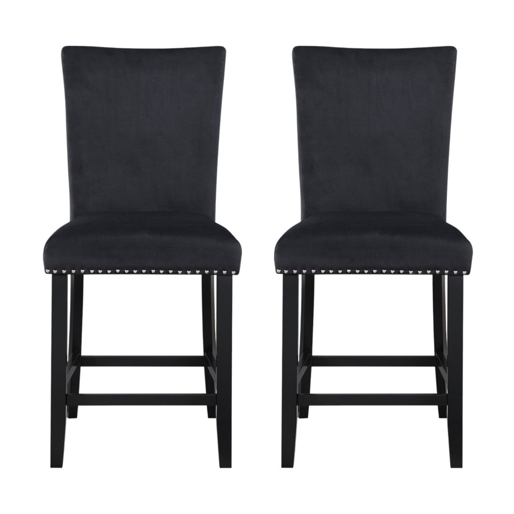 HomeRoots Set of Two Modern Black Wood and Velvet Counter-Height Bar Chairs for Stylish Home Seating 564781