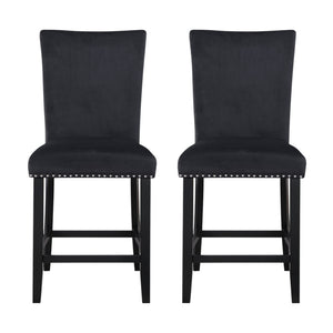 HomeRoots Set of Two Modern Black Wood and Velvet Counter-Height Bar Chairs for Stylish Home Seating 564781