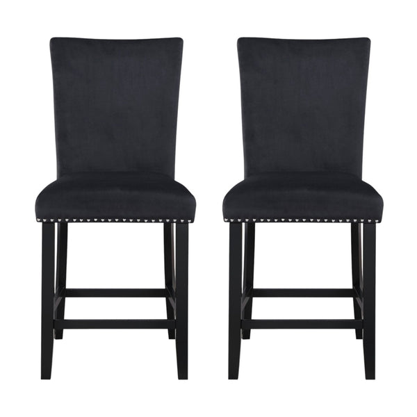 HomeRoots Set of Two Modern Black Wood and Velvet Counter-Height Bar Chairs for Stylish Home Seating 564781