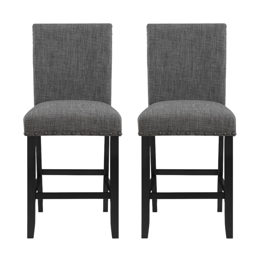 HomeRoots Set of Two Stylish 26" Gray Fabric & Black Wood Counter Height Bar Chairs for Modern Spaces 564783