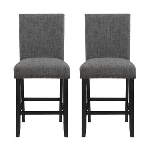 HomeRoots Set of Two Stylish 26" Gray Fabric & Black Wood Counter Height Bar Chairs for Modern Spaces 564783