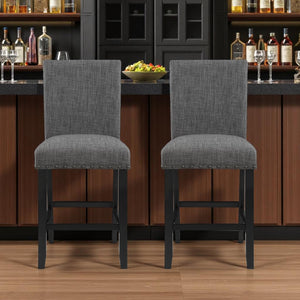 HomeRoots Set of Two Stylish 26" Gray Fabric & Black Wood Counter Height Bar Chairs for Modern Spaces 564783