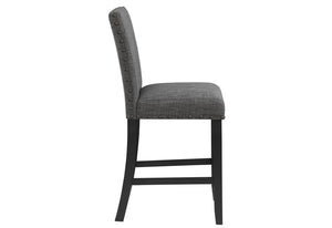 HomeRoots Set of Two Stylish 26" Gray Fabric & Black Wood Counter Height Bar Chairs for Modern Spaces 564783